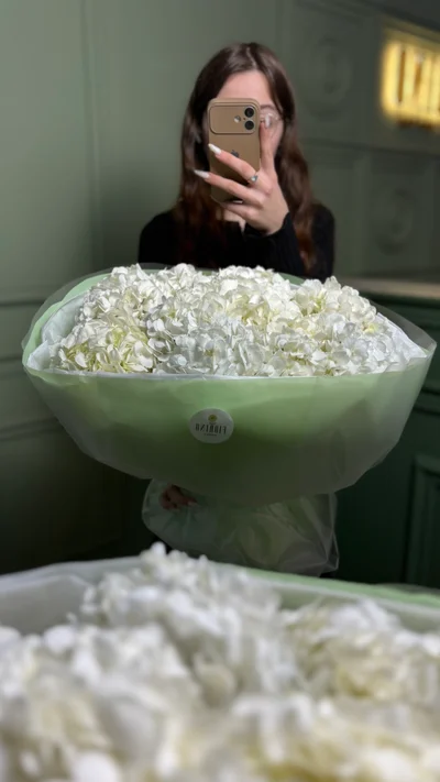 Монобукет из белых гортензий , 11 стеблей, фото 2
